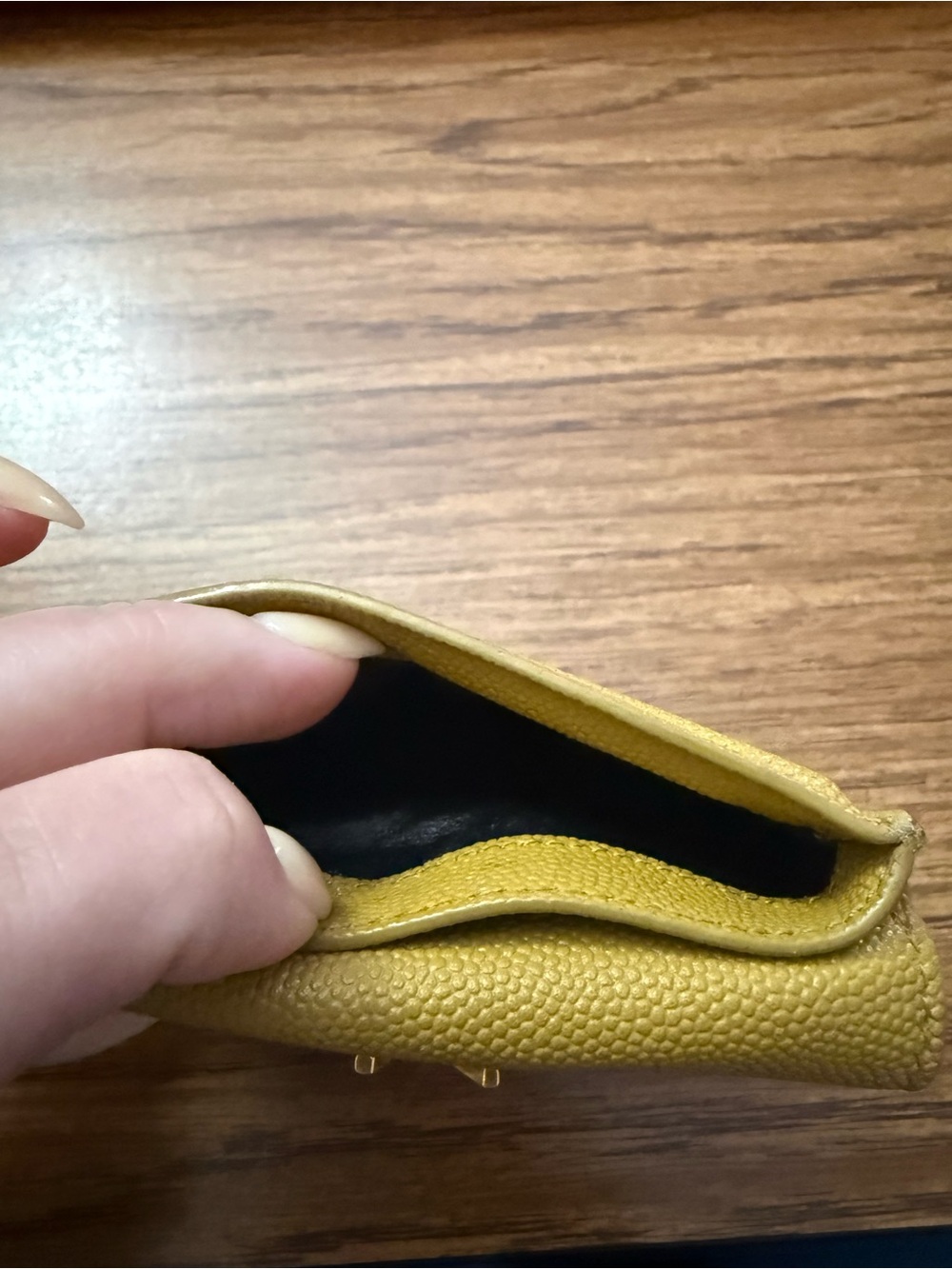 Saint Laurent Green Pebbled Leather Envelope Card Case with Gold YSL Logo - Picture 10 of 11